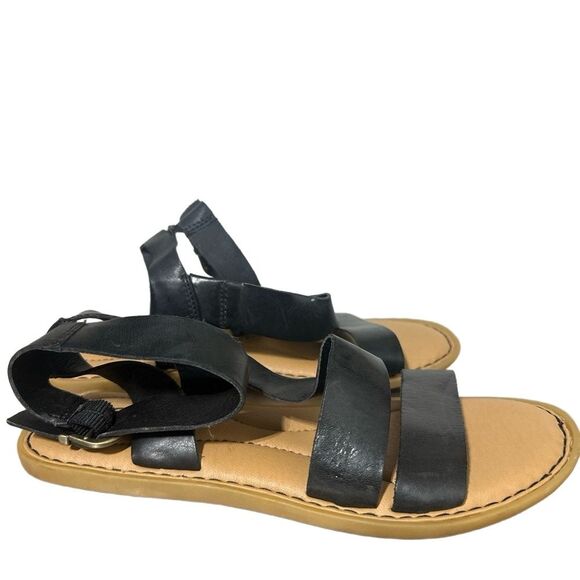 Born Ankle Strap Flat Sandal 6 Leather Cushioned Casual Comfort Black Imogen - Picture 3 of 8